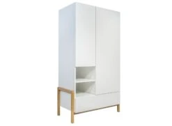 Armoire 2 Portes 1 Tiroir ADAM - Blanc/ChĂȘne