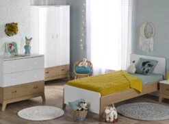 Armoire 2 Portes 1 Tiroir EKKO – Blanc/Chêne -Nateo Concept armoire 2 portes 1 tiroir ekko blancchene 2