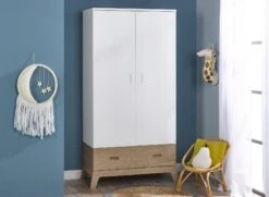 Armoire 2 Portes 1 Tiroir EKKO – Blanc/Chêne