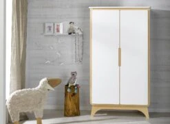 Armoire 2 Portes OXYGENE – Blanc/Bouleau