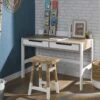 Bureau 2 Tiroirs PRADO – Blanc/Chêne