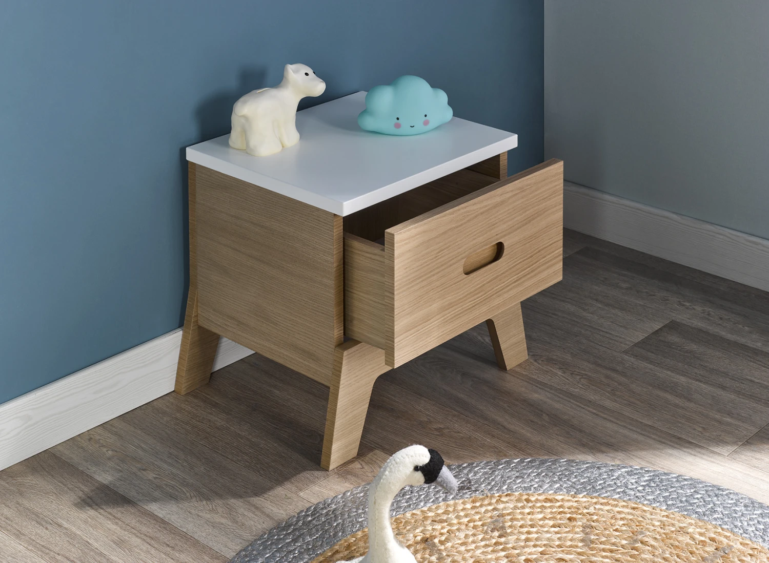 Chevet Scandinave EKKO – Blanc/Chêne – Image 2