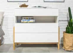 Commode 3 Tiroirs ADAM - Blanc/ChĂȘne