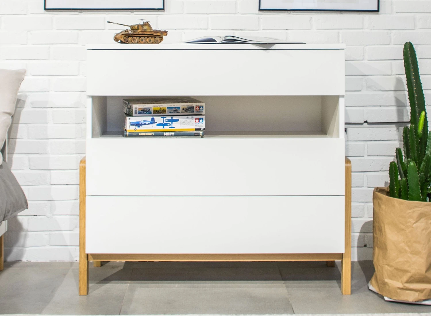 Commode 3 Tiroirs ADAM - Blanc/ChĂŞne