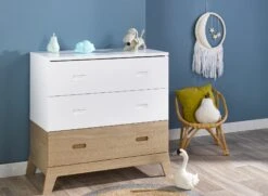 Commode 3 Tiroirs EKKO – Blanc/Chêne
