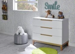 Commode 3 Tiroirs VOLT – Blanc/Hêtre