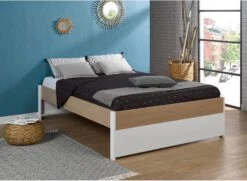 Lit 2 Places 140x200 PRADO â Blanc/ChĂȘne