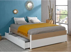 Lit 2 Places 160x200 PRADO – Blanc/Chêne -Nateo Concept lit 2 places 160x200 blanc chene prado 2