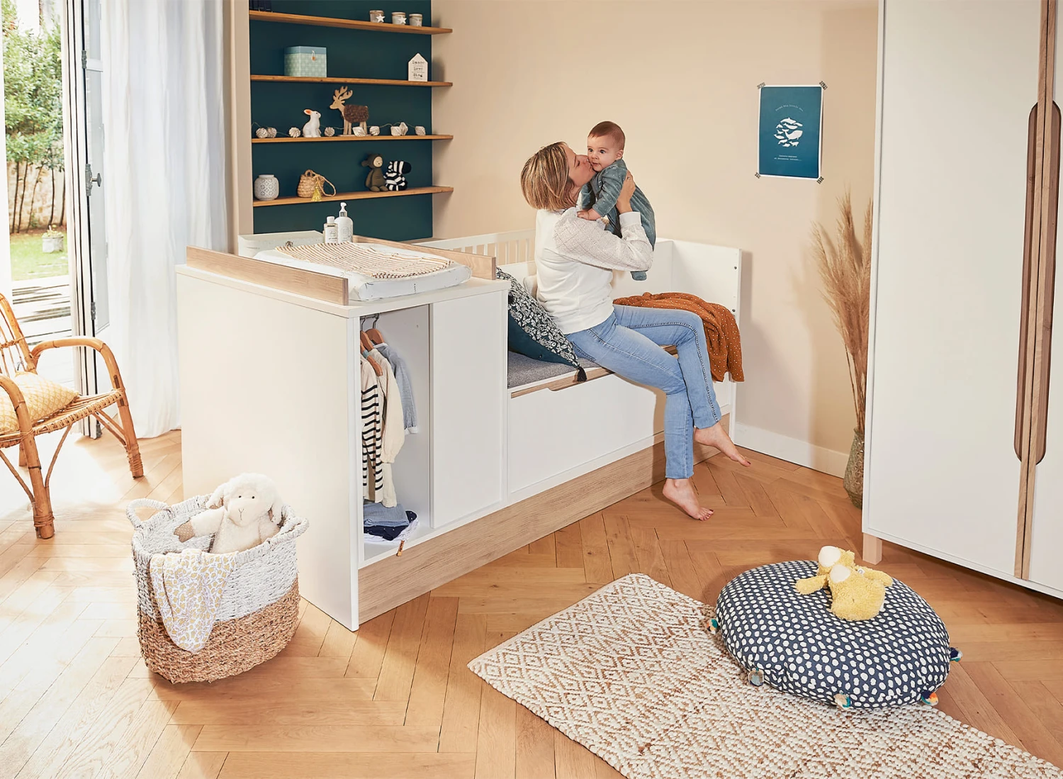 Lit Bébé Combiné évolutif 70x140 ETHAN - Blanc/Bois – Image 2