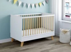 Lit Bébé évolutif 70x140 MIHA - Blanc/Hêtre - 100% BIO