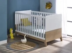 Lit Bébé évolutif 70x140 EKKO – Blanc/Chêne