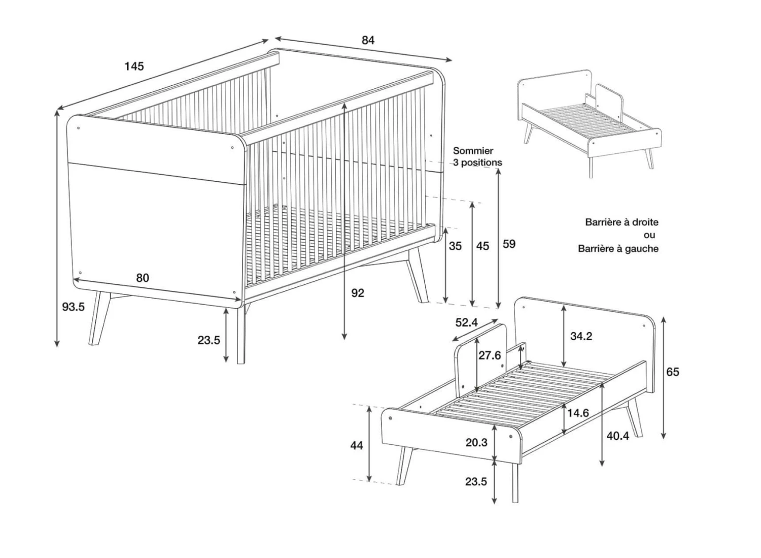 Lit Bébé évolutif 70x140 WOOD – Chêne Vintage – Image 7