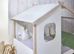 Lit Cabane 90x200 Avec Fenêtre ALBA - Blanc/Pin -Nateo Concept lit cabane 90x200 alba blanc pin 2