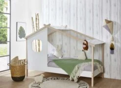 Lit Cabane 90x200 Avec FenĂȘtre ALBA - Blanc/Pin