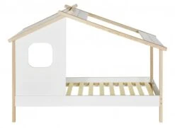 Lit Cabane 90x200 Avec Fenêtre ALBA - Blanc/Pin -Nateo Concept lit cabane 90x200 alba blanc pin 3