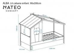 Lit Cabane 90x200 Avec Fenêtre ALBA - Blanc/Pin -Nateo Concept lit cabane 90x200 alba blanc pin 4
