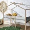 Lit Cabane Mi-hauteur 90x200 BAHIA - Blanc/Pin