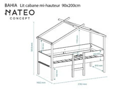 Lit Cabane Mi-hauteur 90x200 BAHIA - Blanc/Pin 11 Lit Cabane Mi-hauteur 90x200 BAHIA - Blanc/Pin -Nateo Concept lit cabane mi hauteur 90x200 bahia blanc pin 5