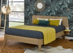 Lit Double 140x190 + Chevet BALI - ChĂȘne Naturel