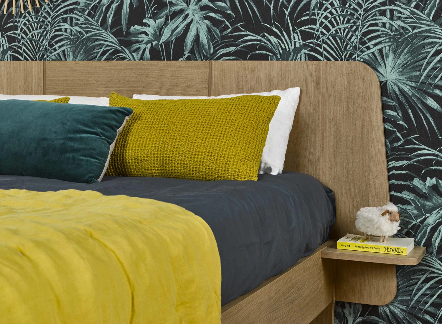 Lit Double 140x190 + Chevet BALI - ChĂȘne Naturel â Image 4