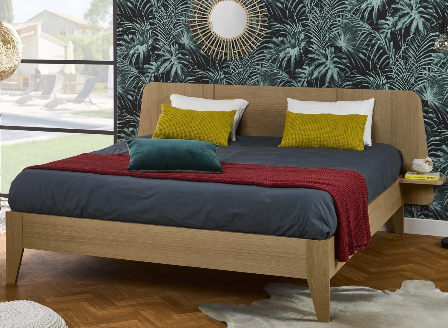 Lit Double 160x200 + Chevet BALI - Chêne Naturel 1 Lit Double 160x200 + Chevet BALI - Chêne Naturel