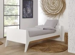 Lit Enfant 90x190 Avec Sommier LEON - Blanc/Bois