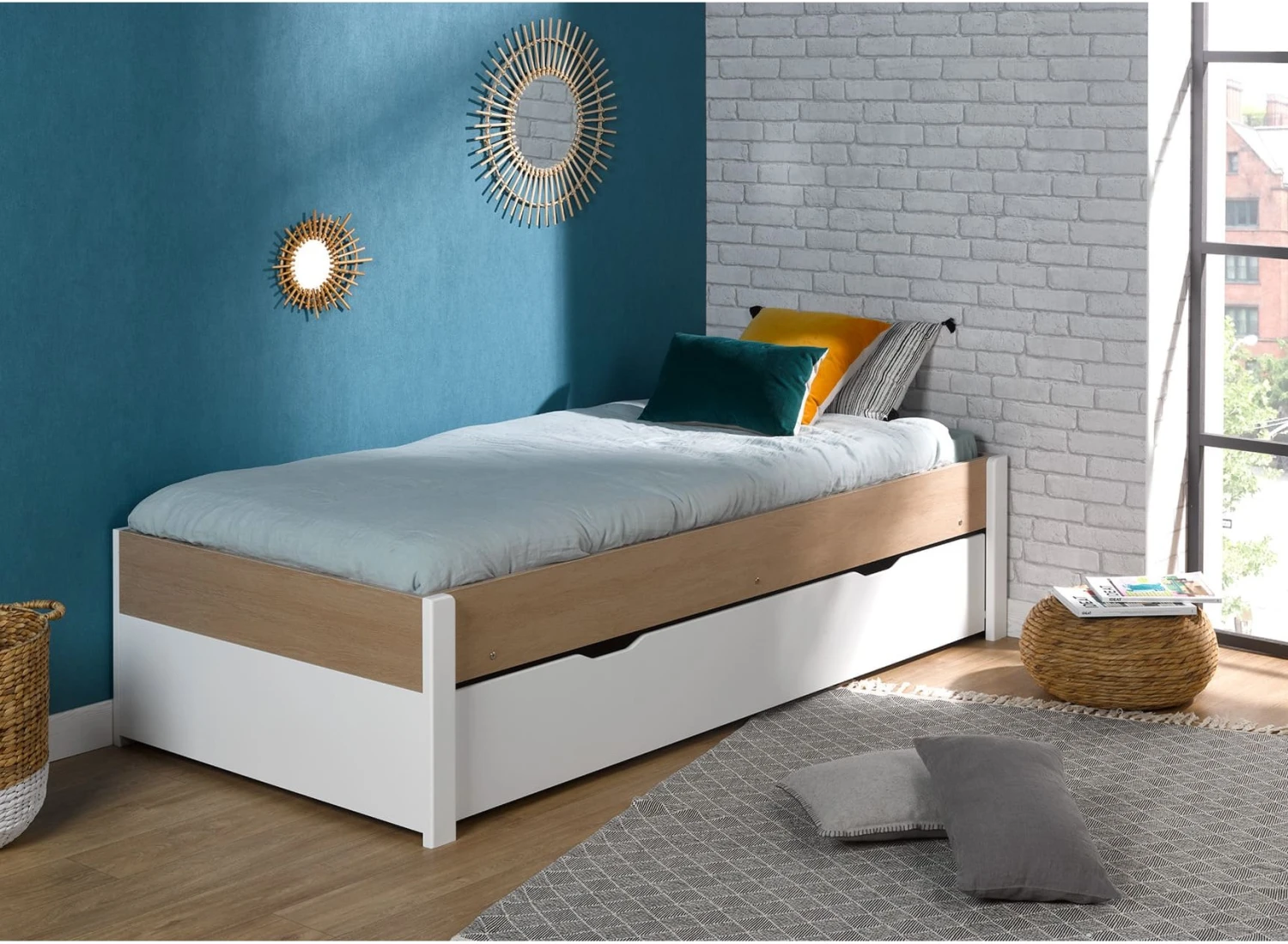 Lit Enfant 90x200 PRADO – Blanc/Chêne 2 Lit Enfant 90x200 PRADO – Blanc/Chêne – Image 2