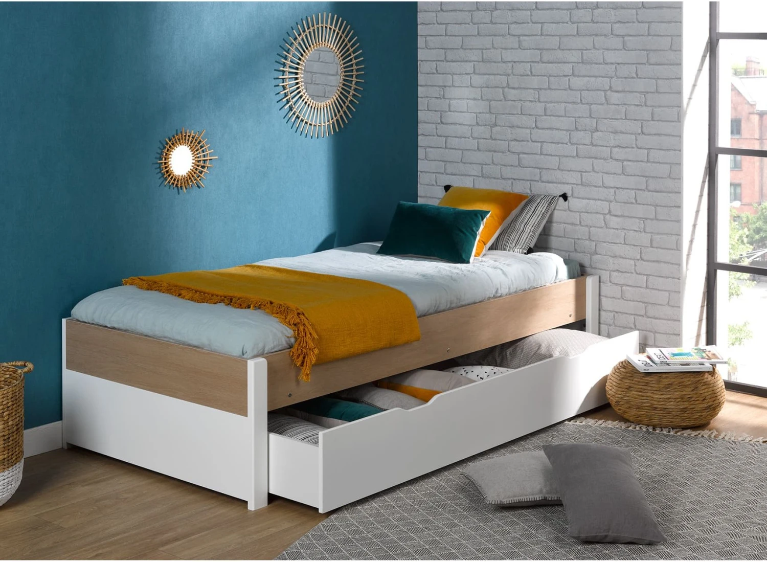 Lit Enfant 90x200 PRADO – Blanc/Chêne 3 Lit Enfant 90x200 PRADO – Blanc/Chêne – Image 3