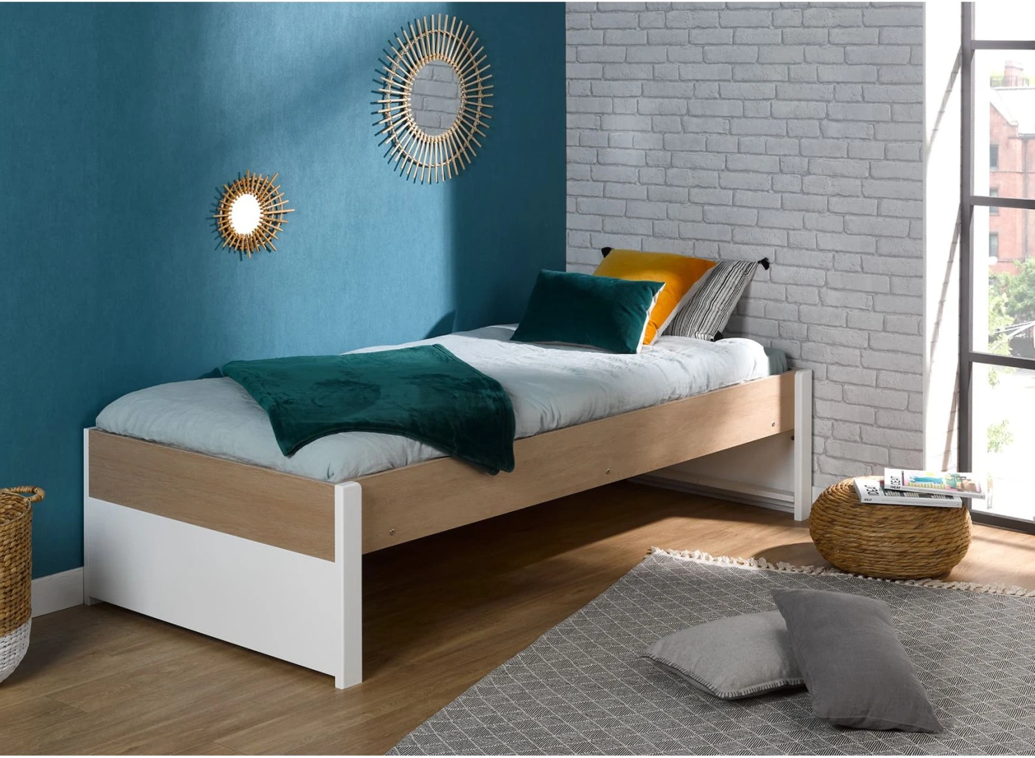 Lit Enfant 90x200 PRADO – Blanc/Chêne 1 Lit Enfant 90x200 PRADO – Blanc/Chêne