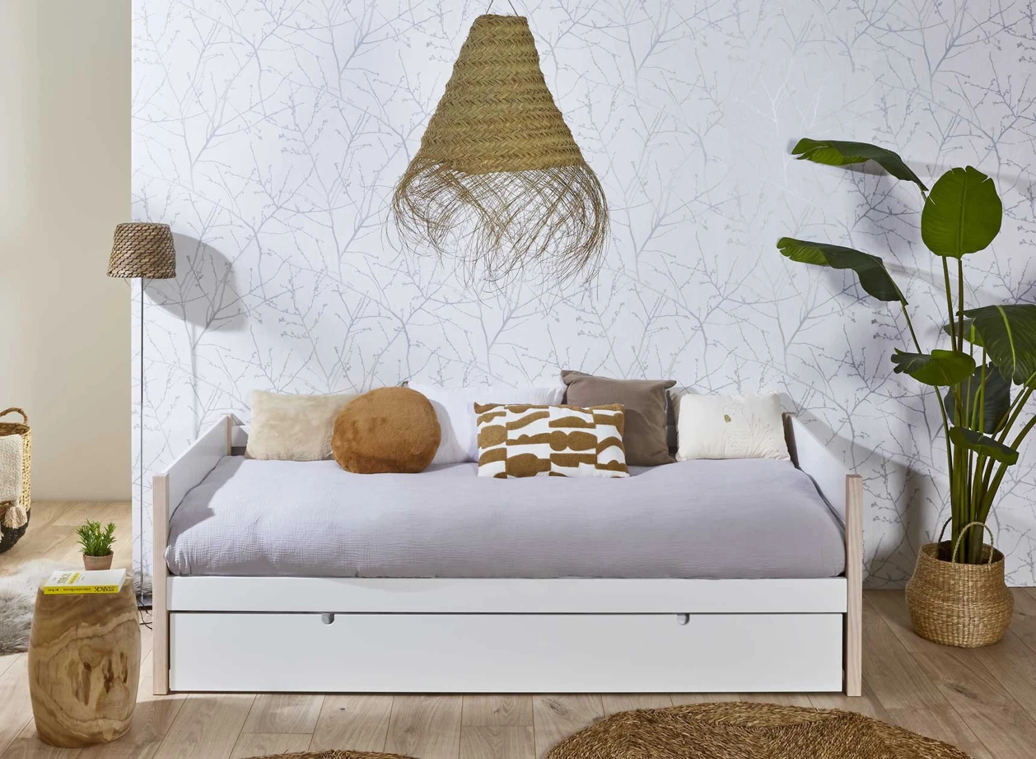 Lit Gigogne Banquette 90x190 TYKO - Blanc/Pin 2 Lit Gigogne Banquette 90x190 TYKO - Blanc/Pin – Image 2