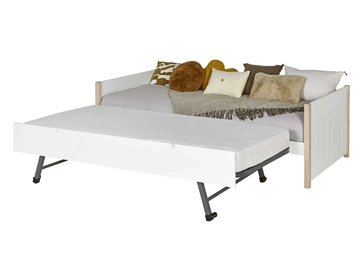 Lit Gigogne Banquette 90x190 TYKO - Blanc/Pin 4 Lit Gigogne Banquette 90x190 TYKO - Blanc/Pin – Image 4