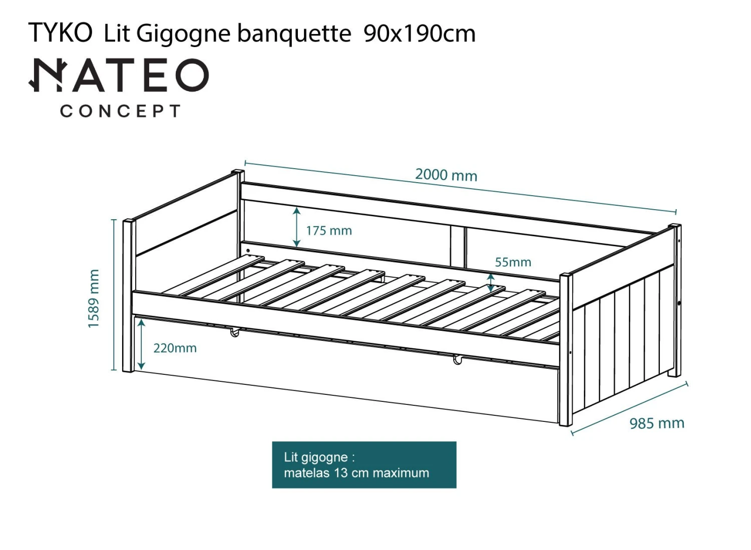 Lit Gigogne Banquette 90x190 TYKO - Blanc/Pin 6 Lit Gigogne Banquette 90x190 TYKO - Blanc/Pin – Image 6