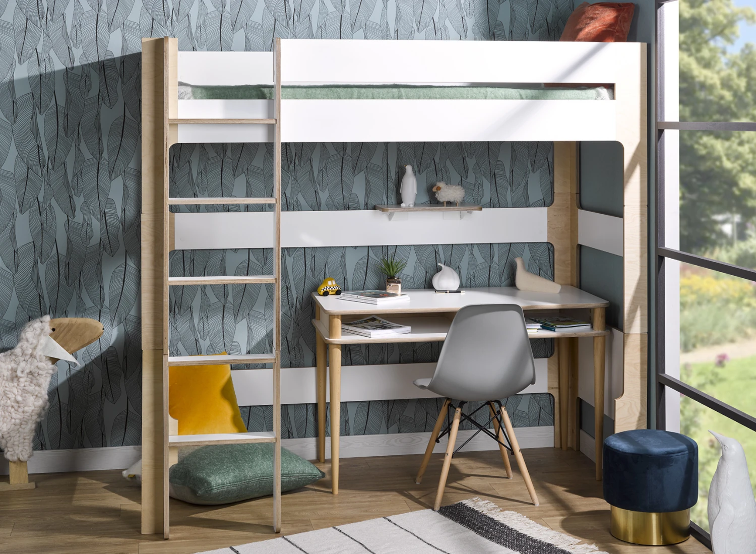 Lit Mezzanine 90x190 SYMI – Blanc/Bouleau – Image 2