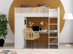 Lit Mezzanine Avec Bureau 90x190 BONDI - Blanc/Bois
