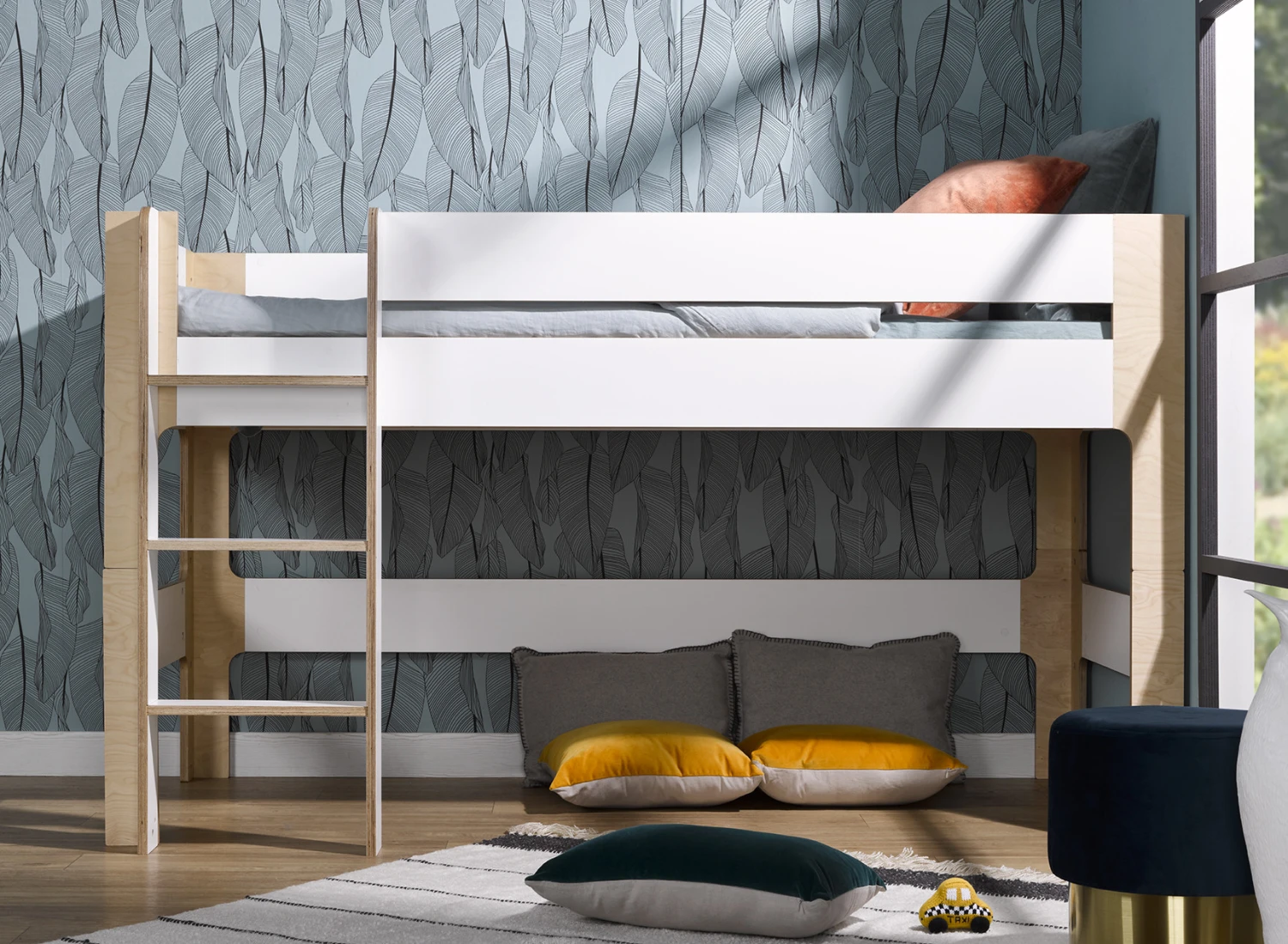 Lit Mi-hauteur 90x190 SYMI – Blanc/Bouleau 2 Lit Mi-hauteur 90x190 SYMI – Blanc/Bouleau – Image 2