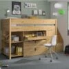 Lit Mi-hauteur Avec Bureau Et Rangement 90x200 ROBIN – Chêne