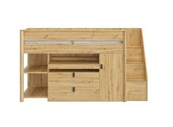 Lit Mi-hauteur Avec Bureau Et Rangement 90x200 ROBIN – Chêne -Nateo Concept lit mi hauteur avec bureau et rangement 90x200 robin chene 4