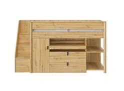 Lit Mi-hauteur Avec Bureau Et Rangement 90x200 ROBIN – Chêne -Nateo Concept lit mi hauteur avec bureau et rangement 90x200 robin chene 5