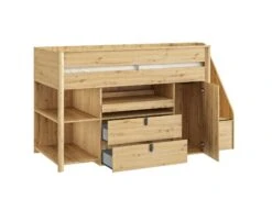 Lit Mi-hauteur Avec Bureau Et Rangement 90x200 ROBIN – Chêne -Nateo Concept lit mi hauteur avec bureau et rangement 90x200 robin chene 6