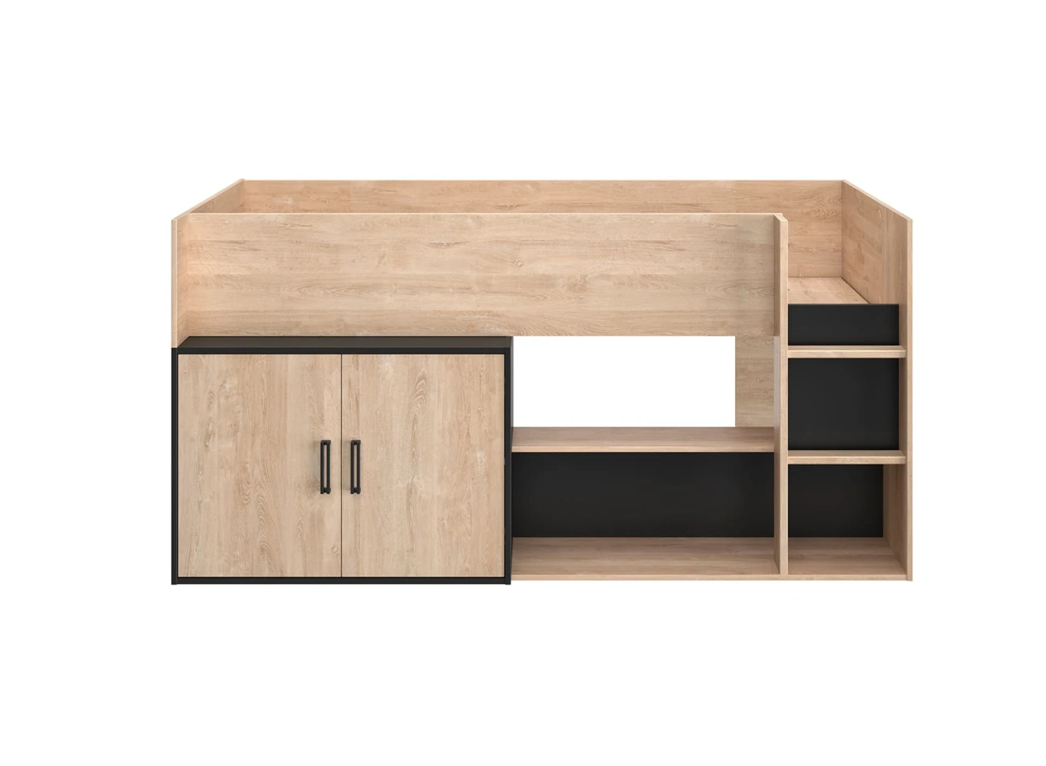 Lit Mi-hauteur Avec Rangement 90x200 LONDON - Ardoise/Chêne – Image 3