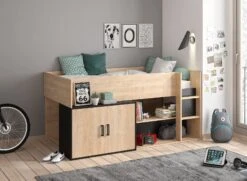 Lit Mi-hauteur Avec Rangement 90x200 LONDON - Ardoise/ChĂȘne