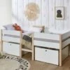 Lit Mi-hauteur Avec Rangement 90x200 SONNY - Blanc/Pin