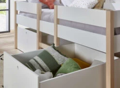 Lit Mi-hauteur Avec Rangement 90x200 SONNY - Blanc/Pin -Nateo Concept lit mi hauteur avec rangement 90x200 sonny blanc pin 2