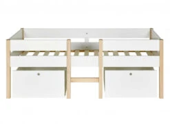 Lit Mi-hauteur Avec Rangement 90x200 SONNY - Blanc/Pin -Nateo Concept lit mi hauteur avec rangement 90x200 sonny blanc pin 3