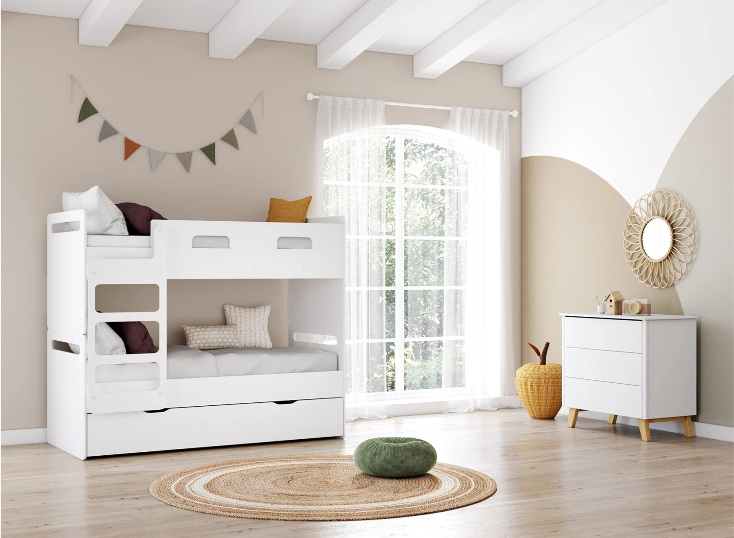 Lit Superposé 3 Places 90x190 LEVIS Blanc 2 Lit Superposé 3 Places 90x190 LEVIS Blanc – Image 2