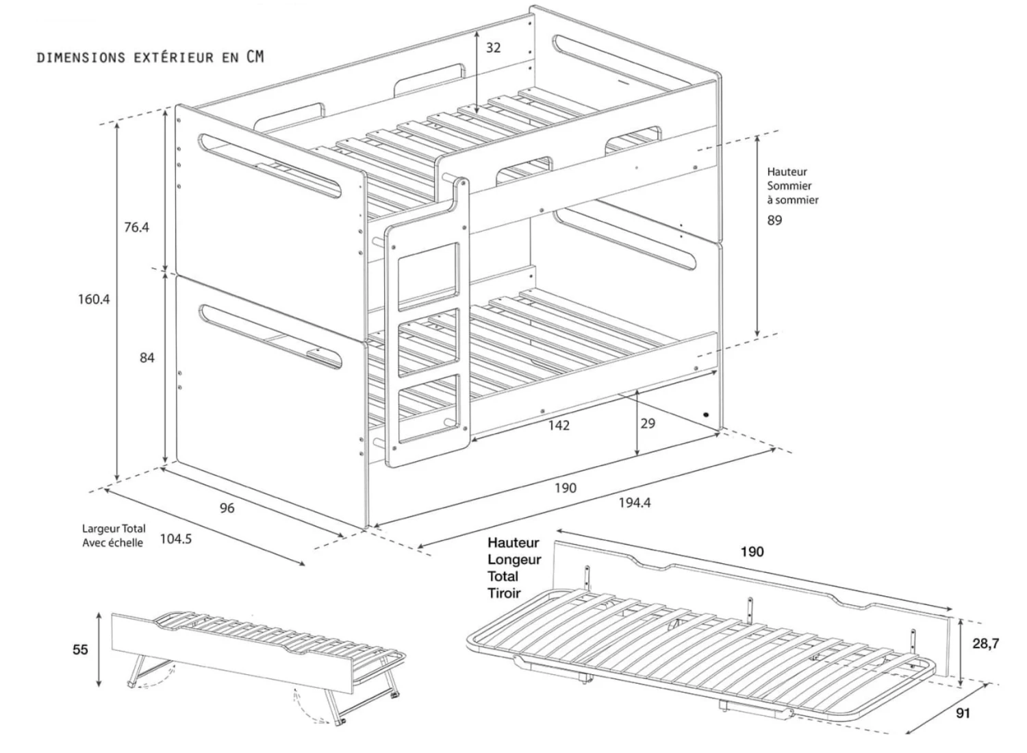 Lit Superposé 3 Places 90x190 LEVIS Blanc 5 Lit Superposé 3 Places 90x190 LEVIS Blanc – Image 5