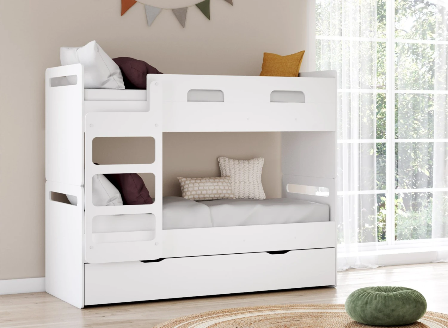 Lit Superposé 3 Places 90x190 LEVIS Blanc 1 Lit Superposé 3 Places 90x190 LEVIS Blanc