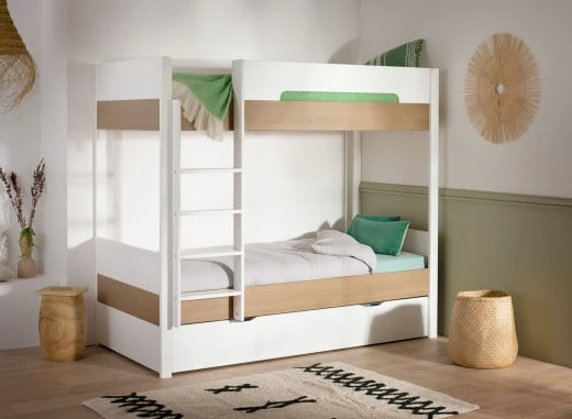 Lit Superposé 3 Places 90x200 PRADO Blanc/Chêne 2 Lit Superposé 3 Places 90x200 PRADO Blanc/Chêne – Image 2