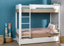 Lit Superposé 90x200 PRADO – Blanc/Chêne -Nateo Concept lit superpose 90x200 blanc chene prado 4