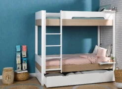 Lit Superposé 90x200 PRADO – Blanc/Chêne -Nateo Concept lit superpose 90x200 blanc chene prado 5